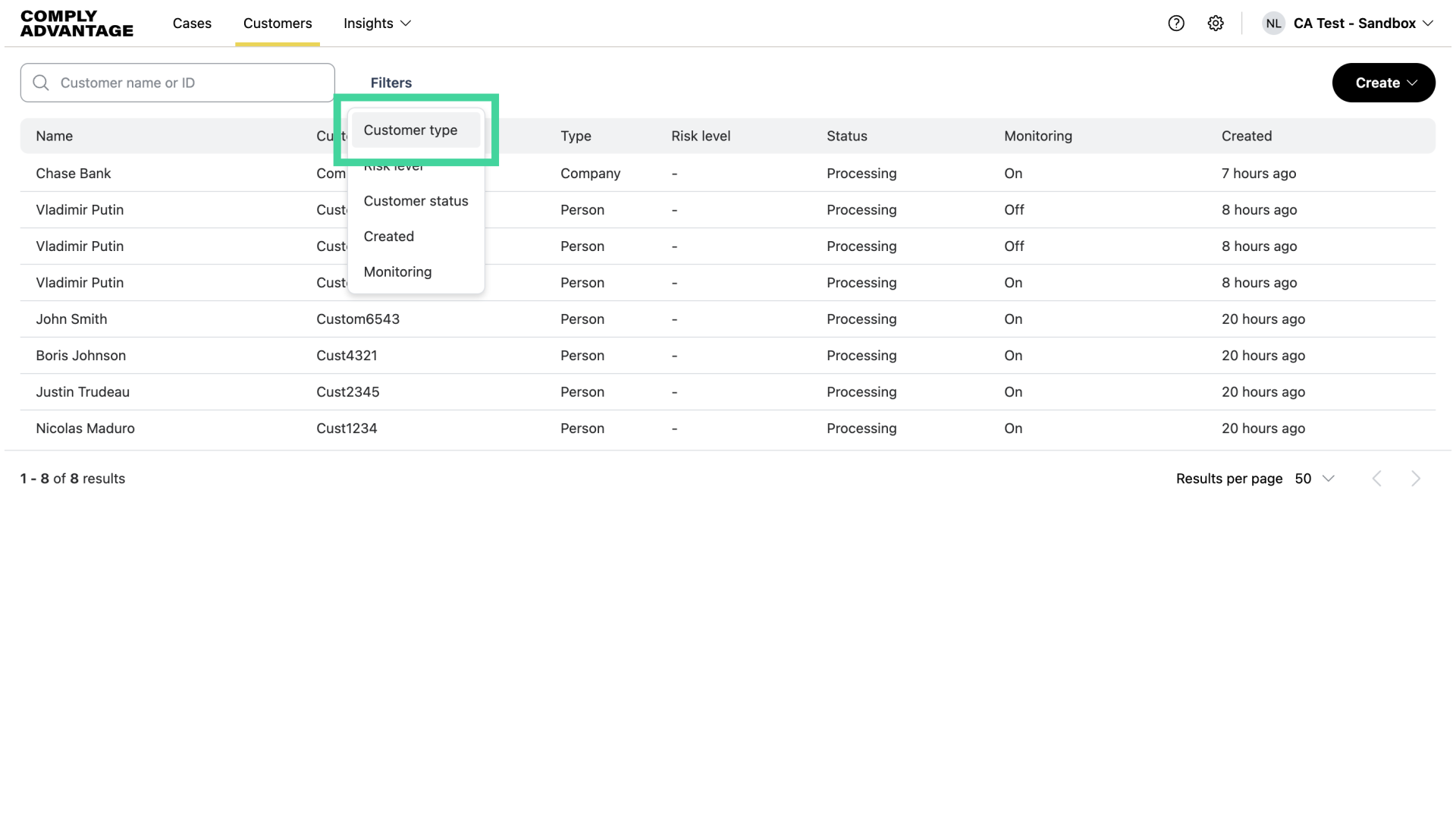 Filter by 'Customer type'