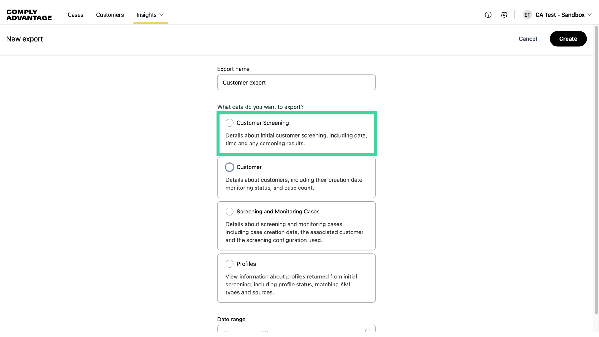 Customer Screening Export