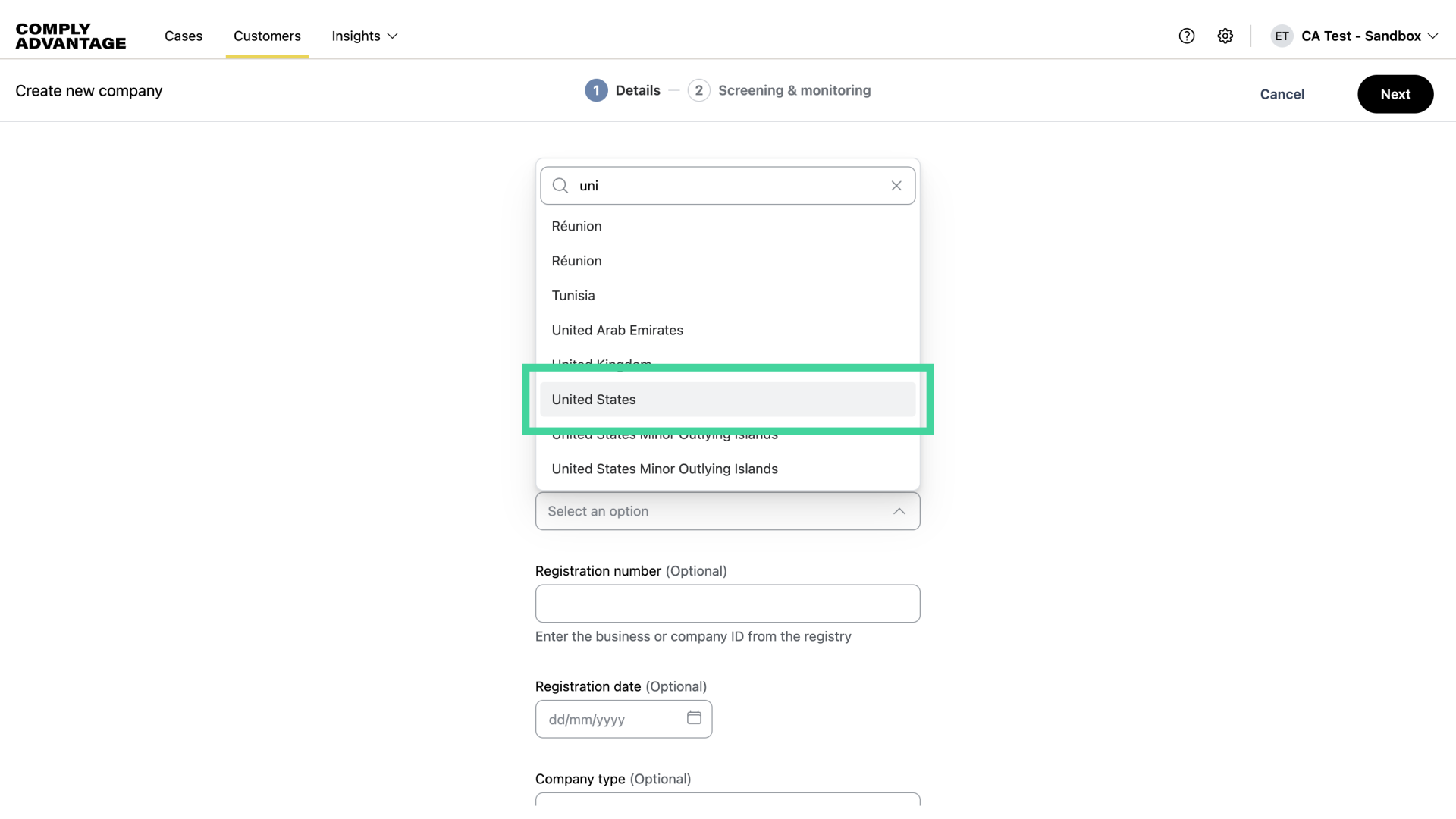 Select Place of Registration