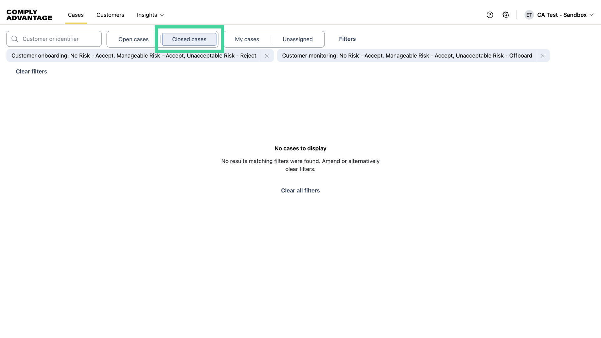 Click 'Closed cases'