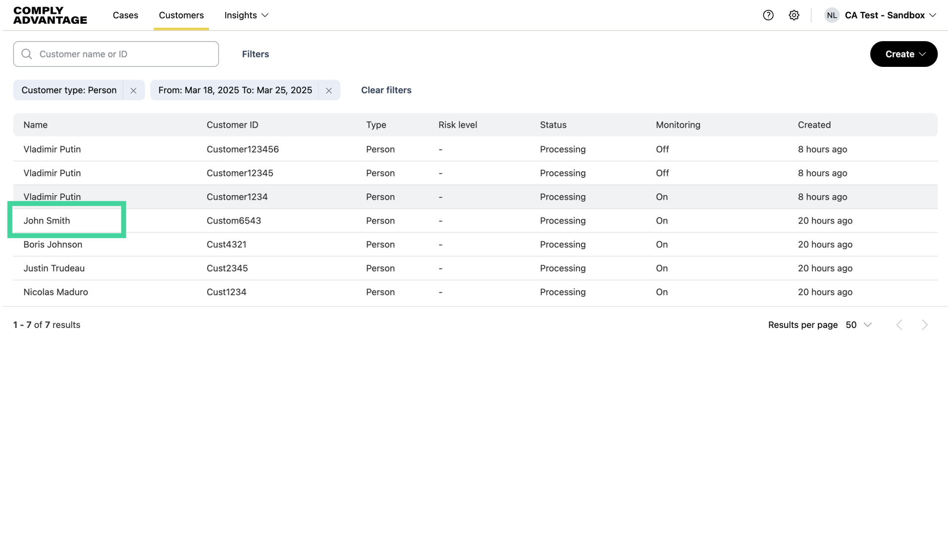 Select desired customer