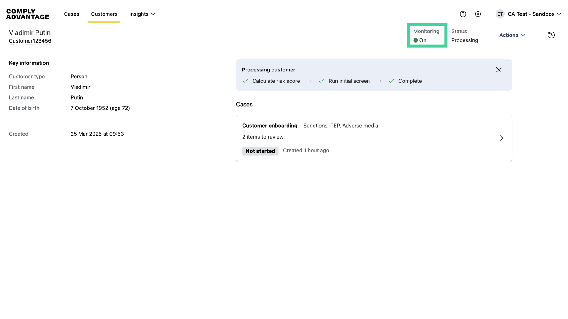 Ongoing Monitoring Status