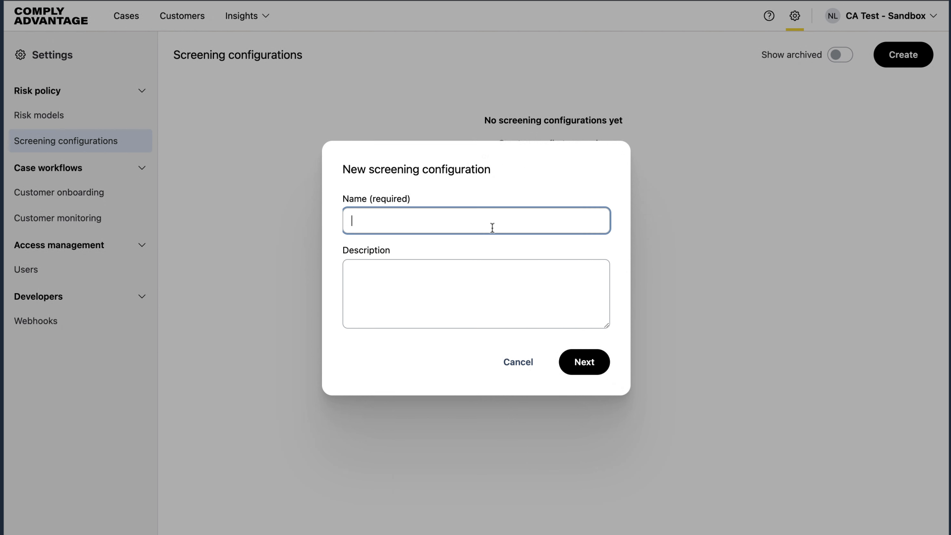 Fill in the title of your screening configuration