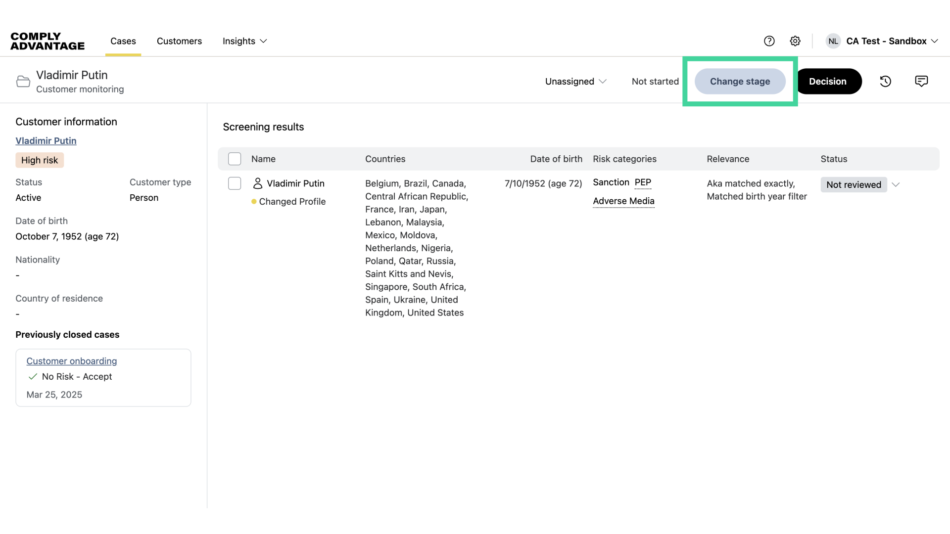 Click 'Change stage'