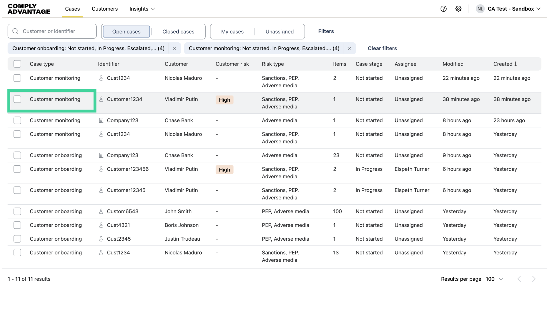 Click into 'Customer monitoring' case