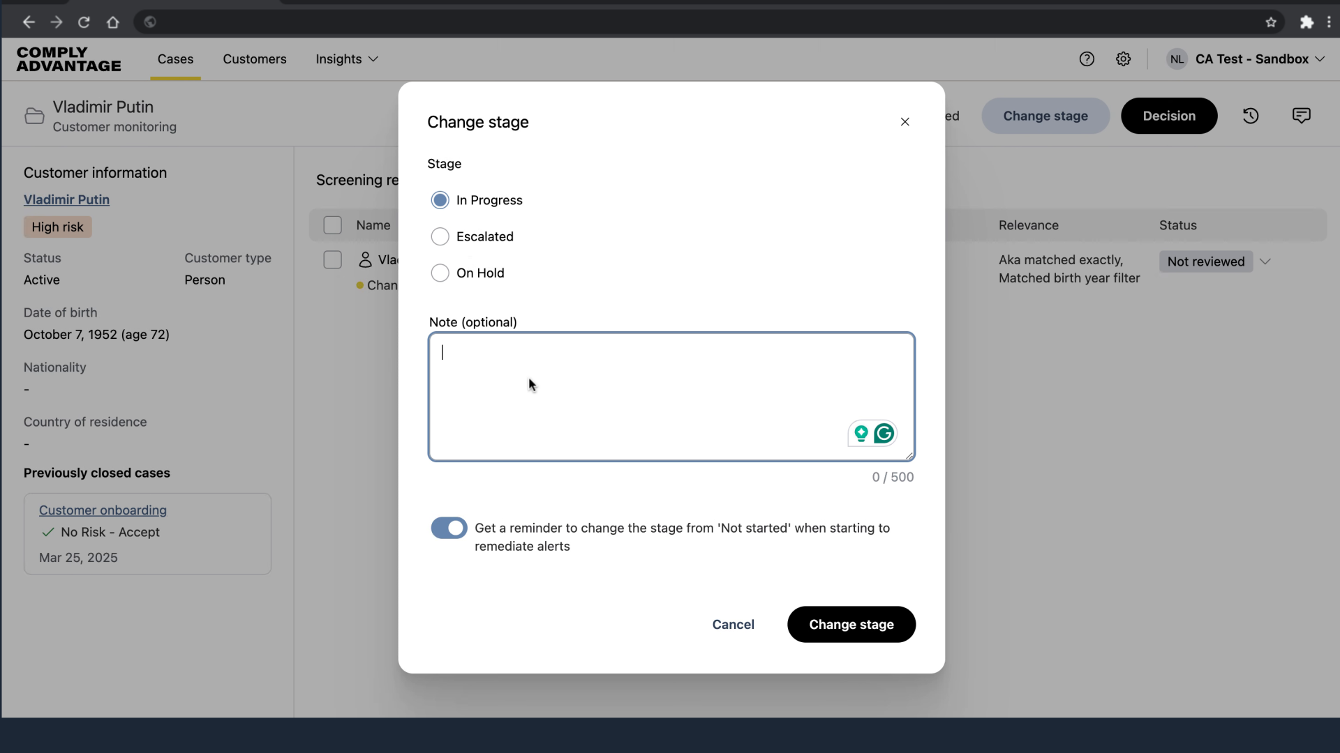 Optional: Fill in note.
