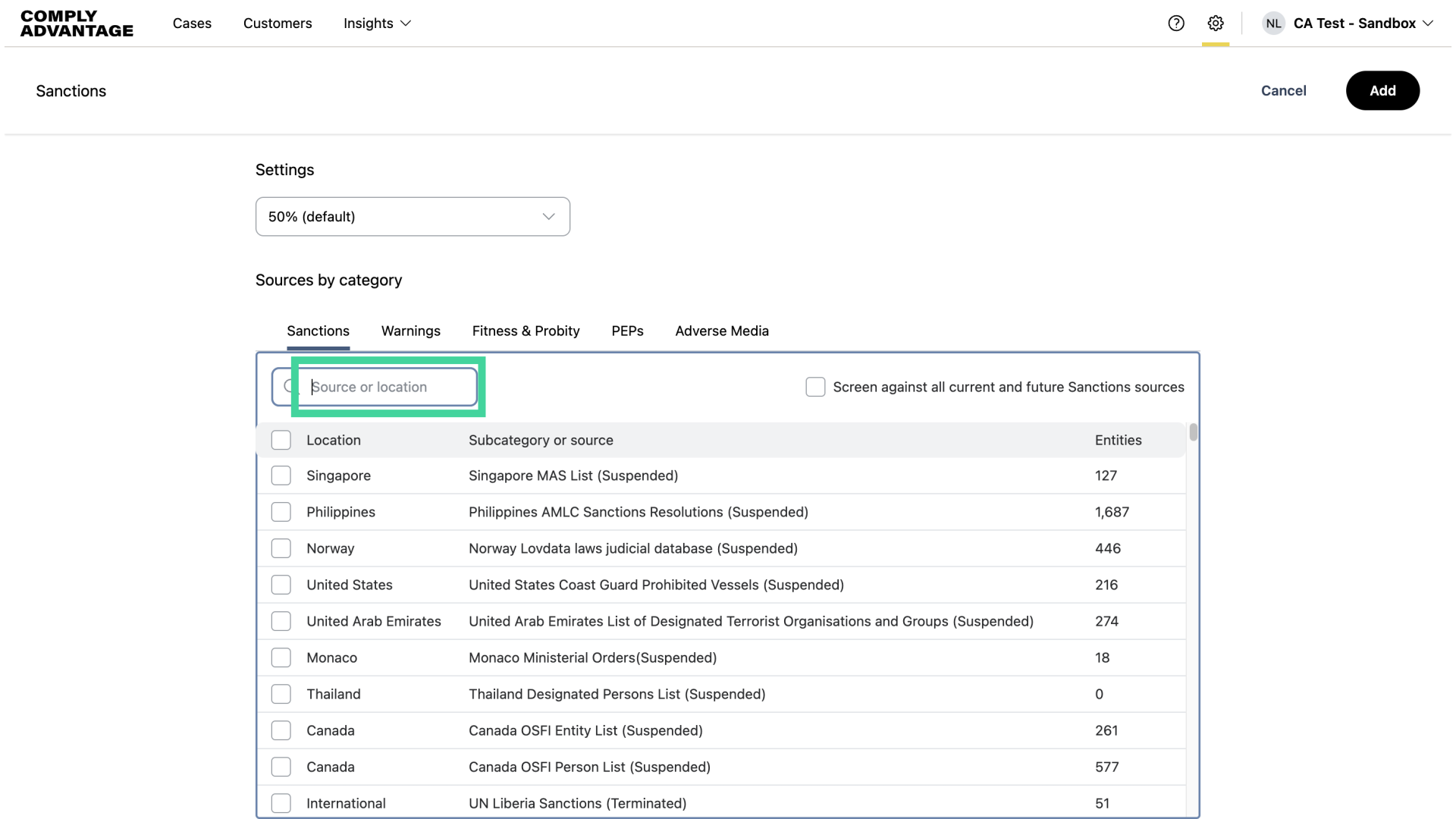 Click 'Source or location'