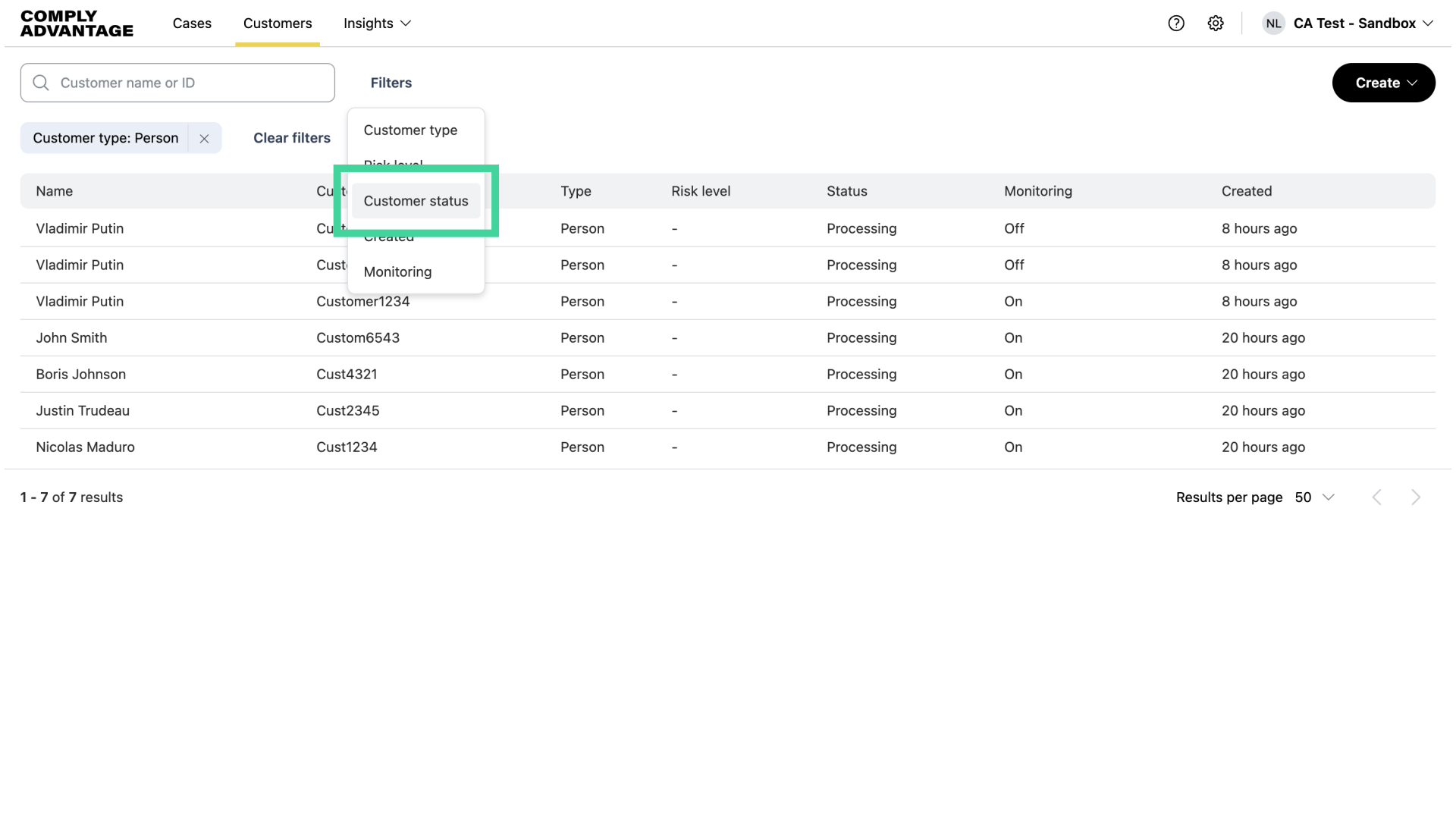 Click 'Customer status'