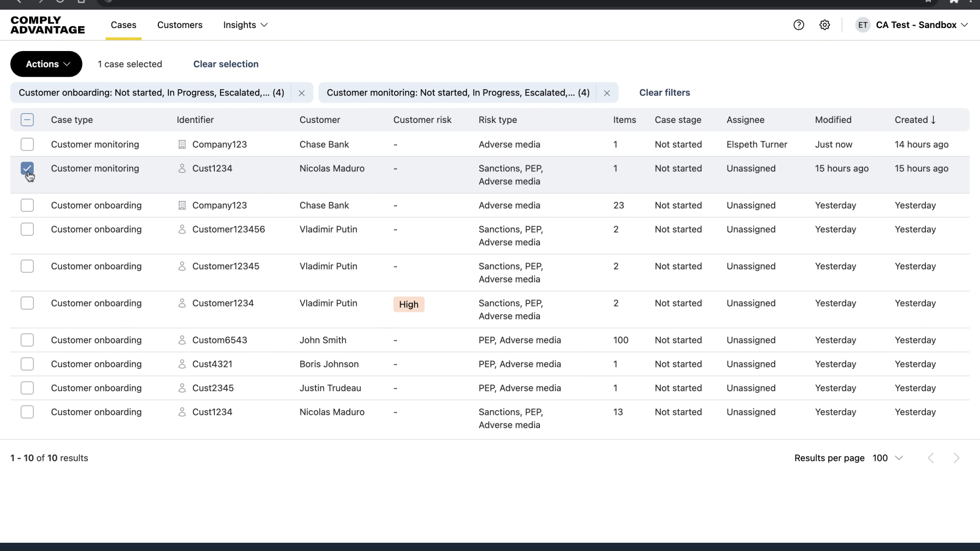 Select the relevant cases