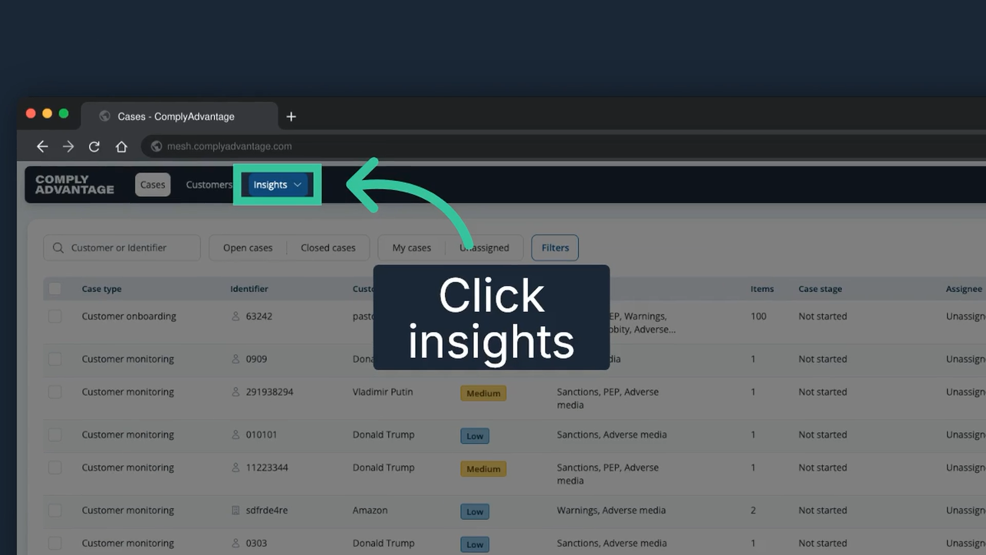 The Mesh navigation with the Insights tab highlighted
