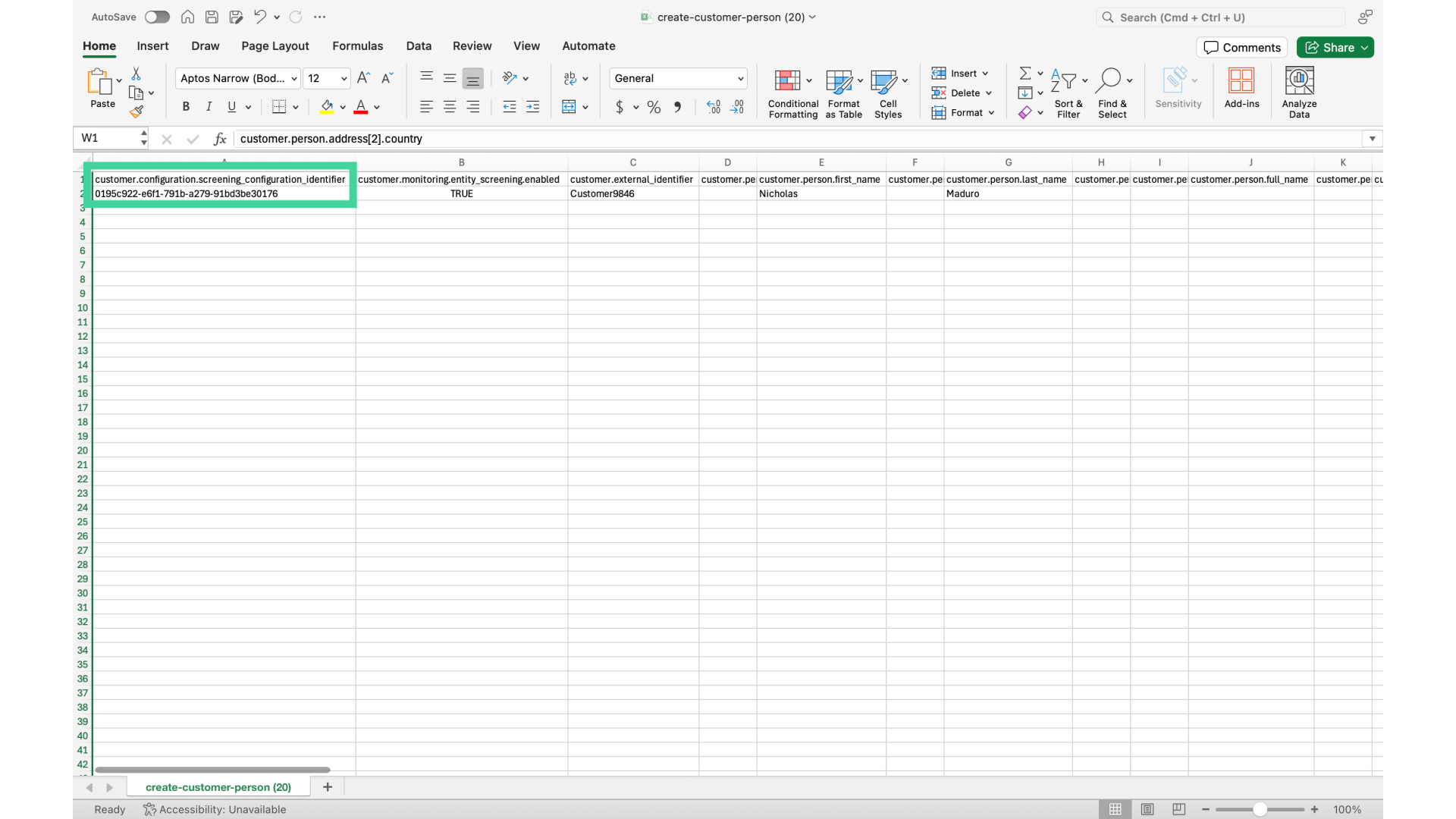 Mandatory fields: Screening configuration ID