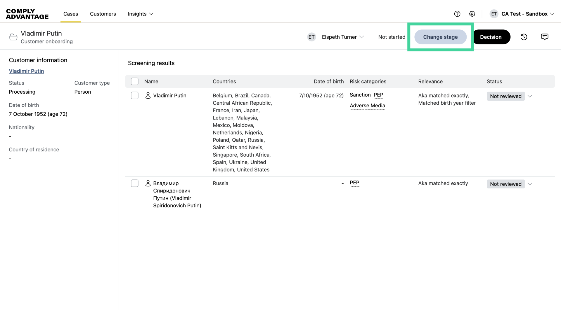 Click 'Change stage'