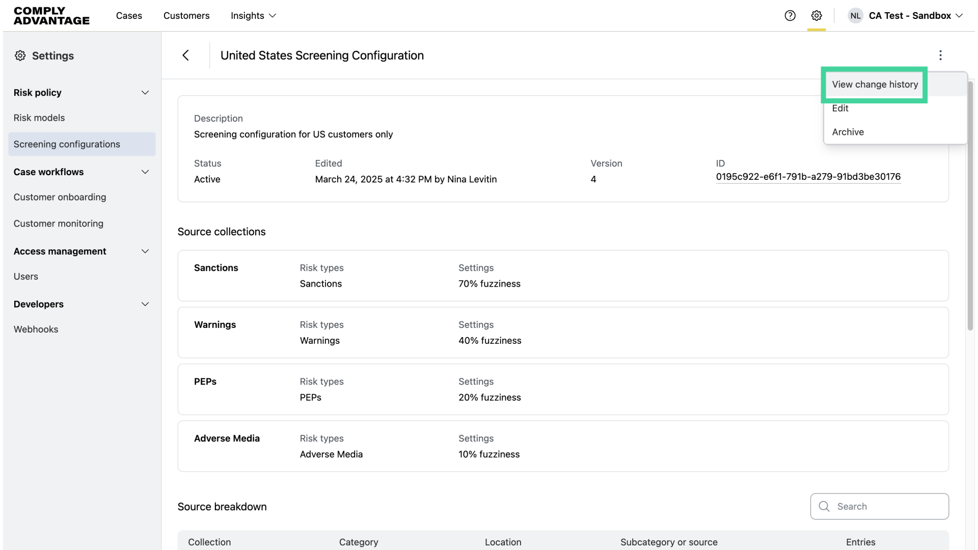 Click 'View change history'