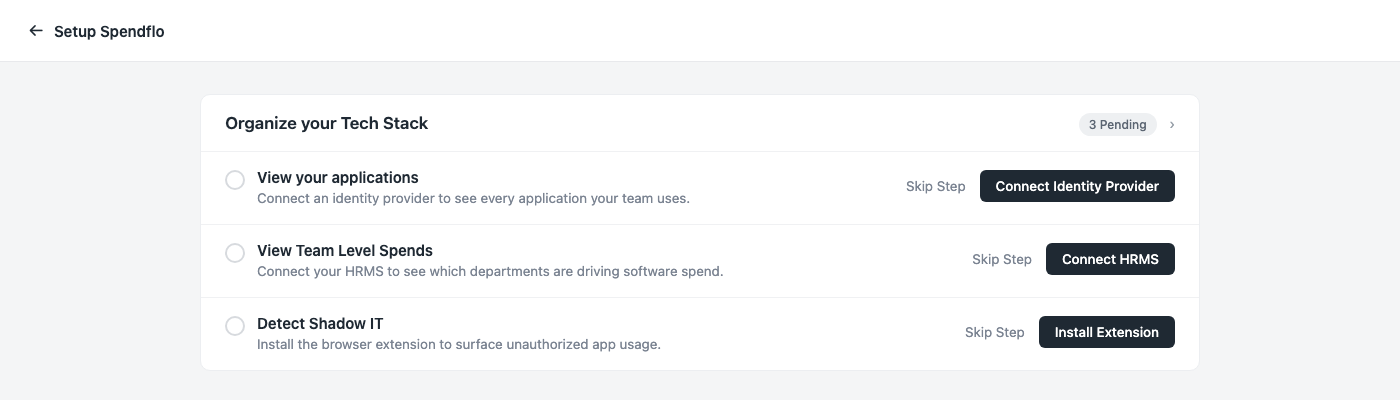 The Organize your Tech Stack step, as it appears in your Finish Setup checklist.
