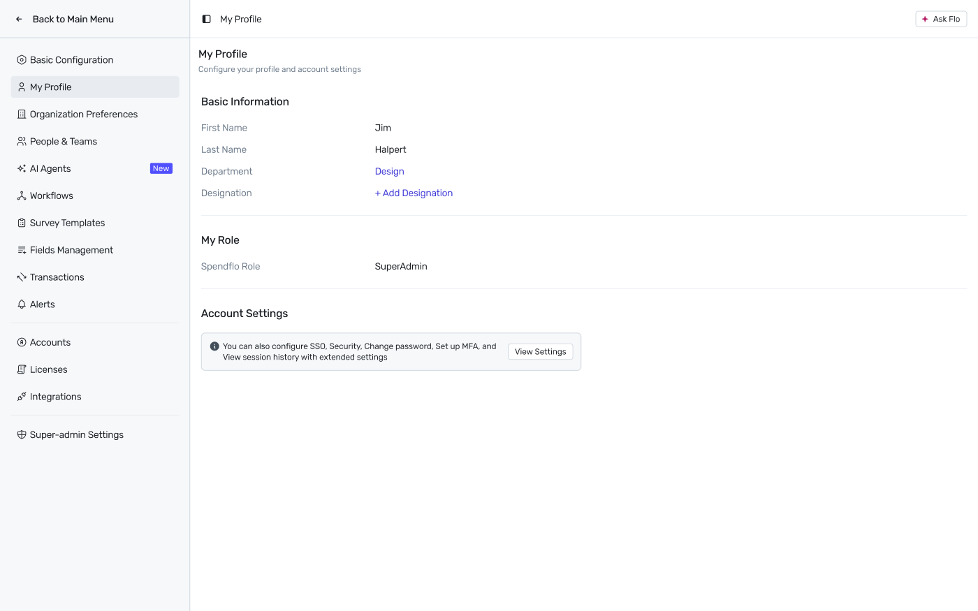My Profile settings