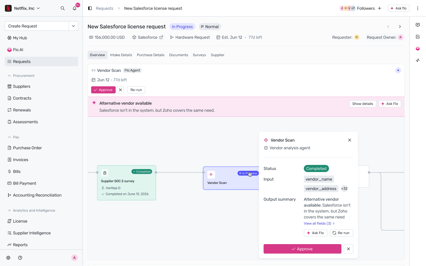 Agent step showing Approve and Re-run actions