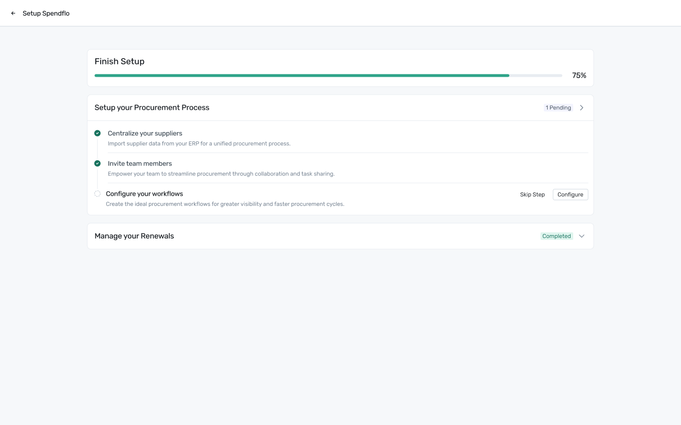 The Setup your Procurement Process step, as it appears in your Finish Setup checklist.