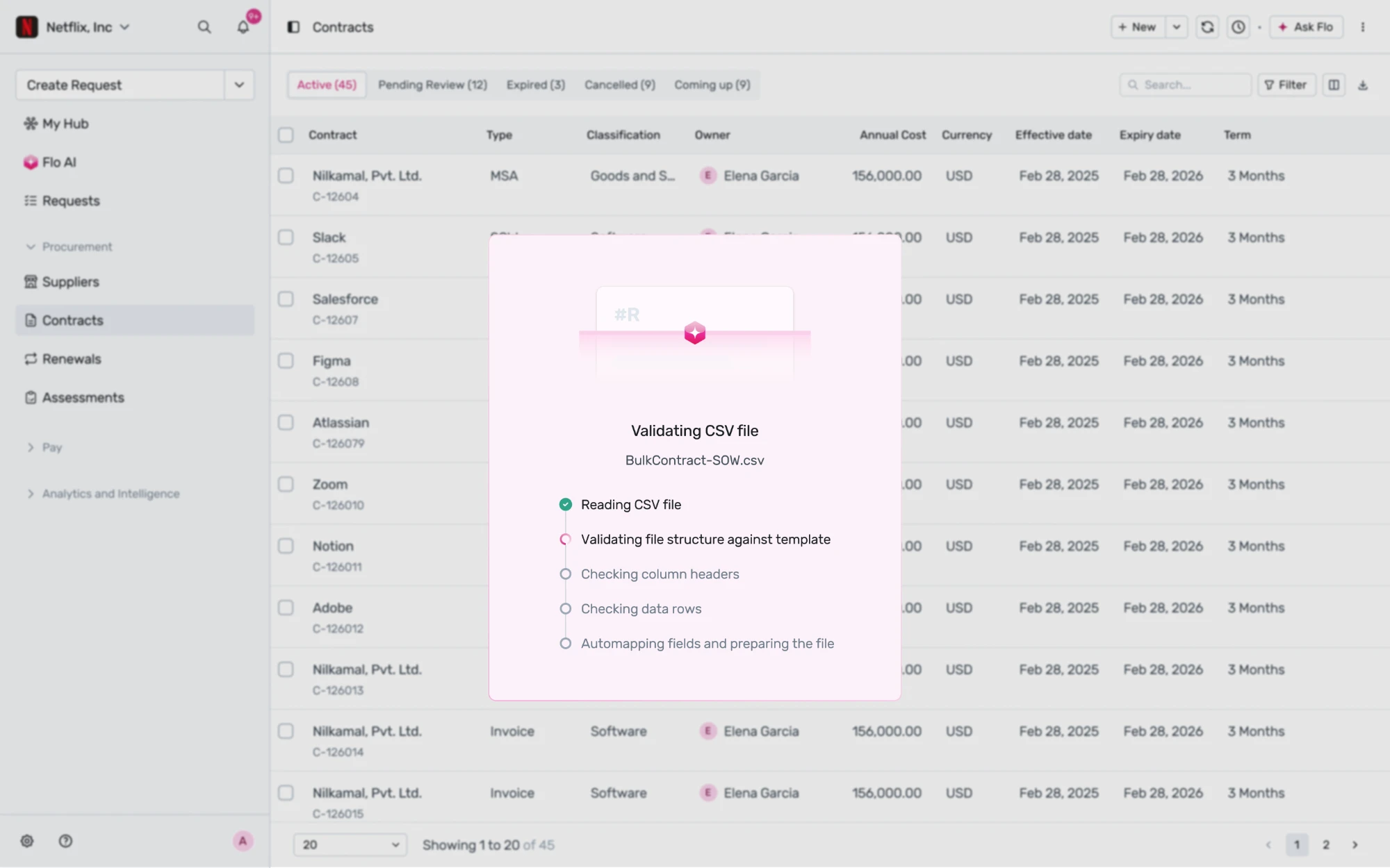 Validating CSV file progress modal