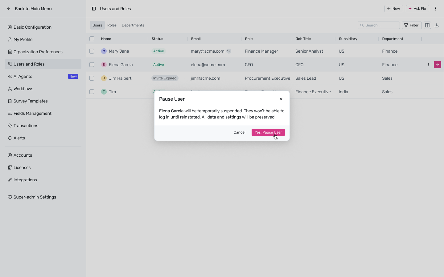 Pause User confirmation dialog