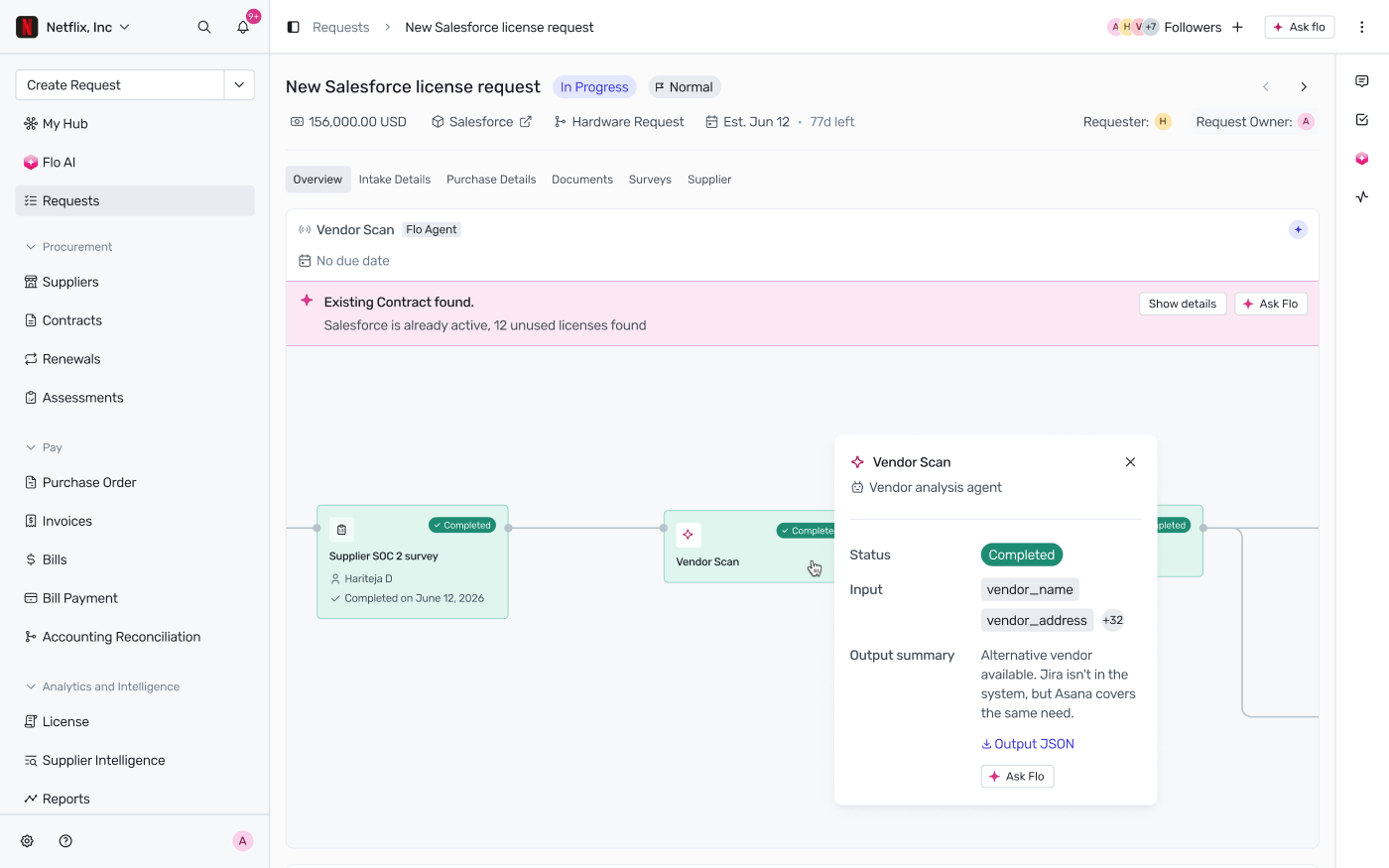 Request detail page showing an agent step node and its detail card