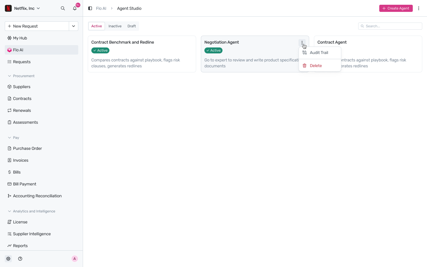 Agent Studio list view