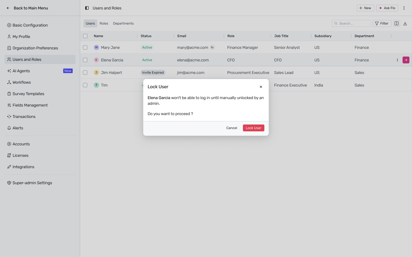 Lock User confirmation dialog