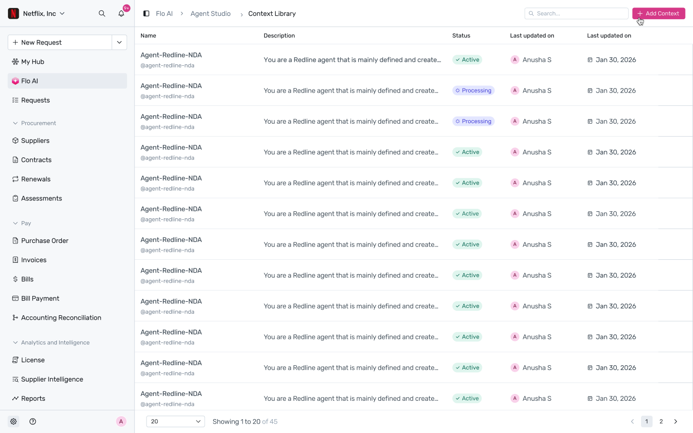 Context Library list page