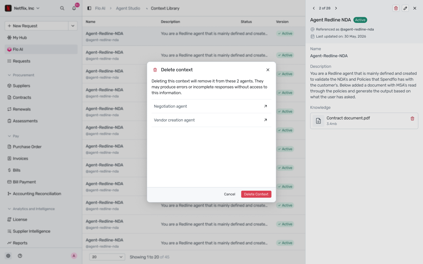 Delete context confirmation listing agents that use this context