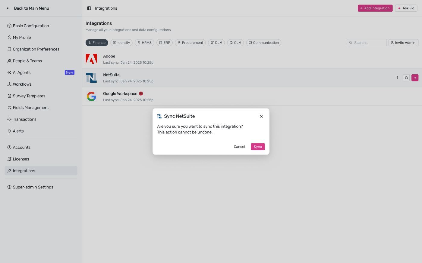 Sync NetSuite confirmation modal