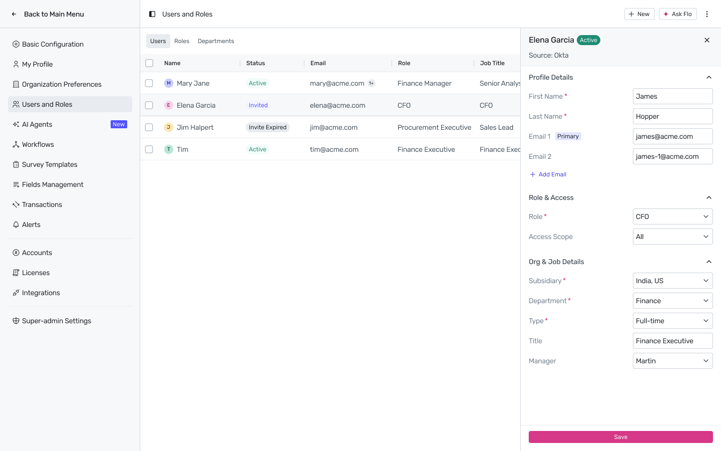 Edit User panel