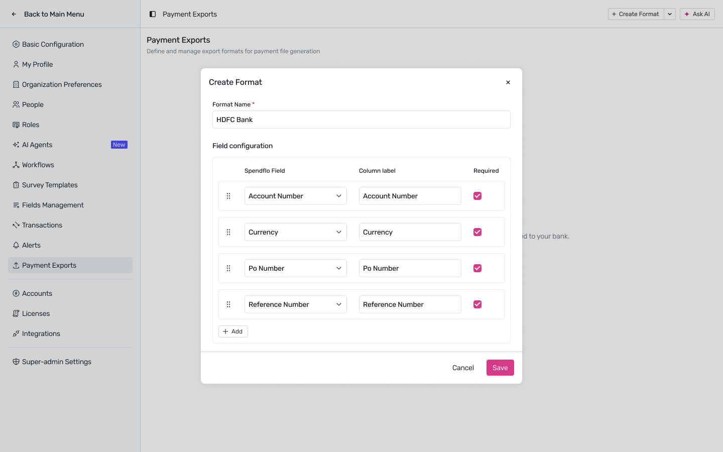 Create Format modal with fields mapped