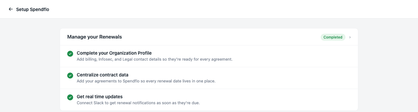 The Manage your Renewals step, as it appears in your Finish Setup checklist.