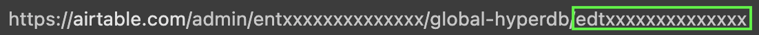 An image showing an example browser address of a URL containing a hyperDB table ID.