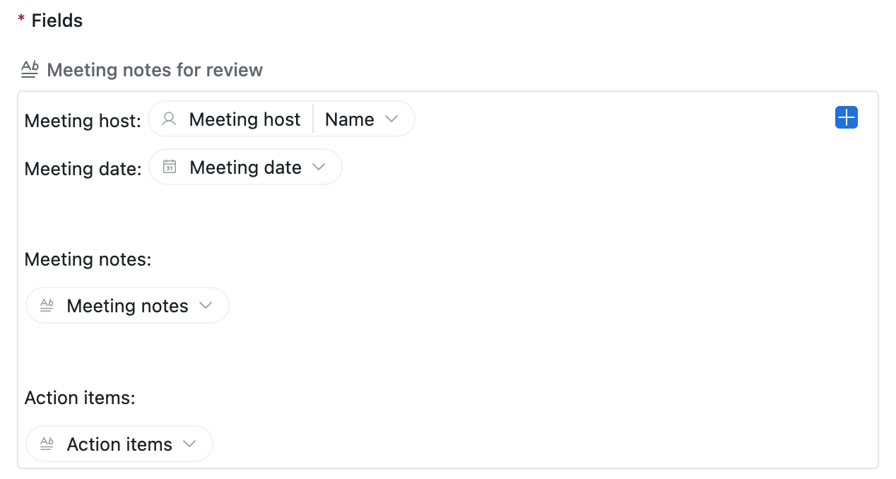 Meeting notes example static and dynamic text.