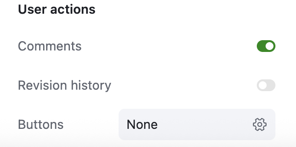 A module showing configuration options under the user actions portion of record detail page's settings.