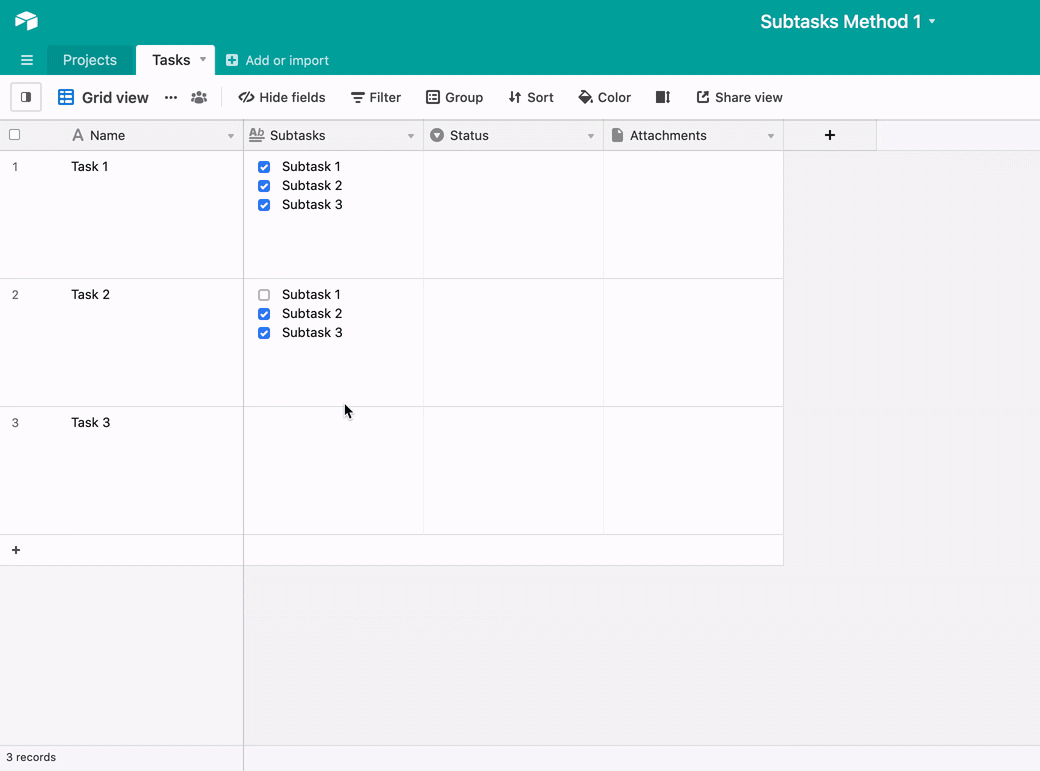 subtasksMethod1AddLinkedRecord