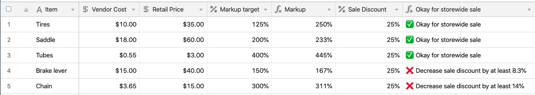 image showing the result of a comparison of percentages using an if() statement formula field.