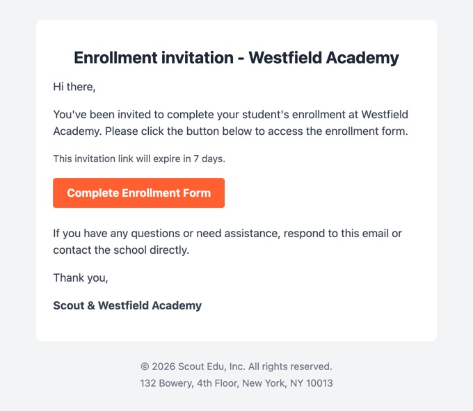 Enrollment invitation email