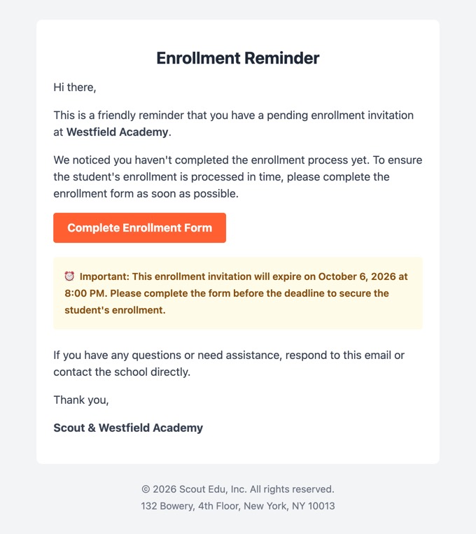 Enrollment reminder email
