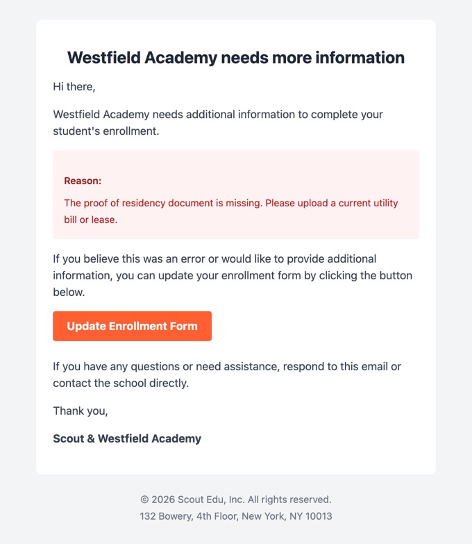Enrollment needs more information email