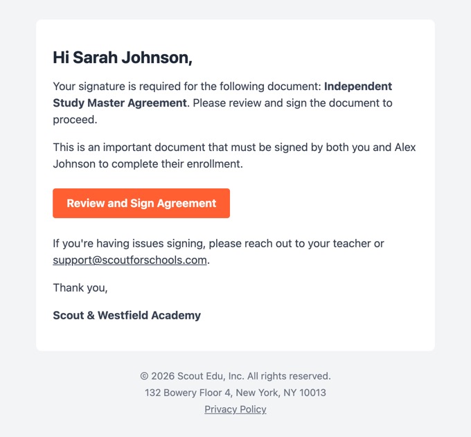 Master agreement signature required email
