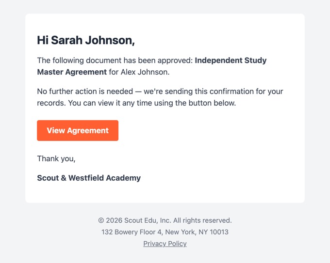 Master agreement approved email
