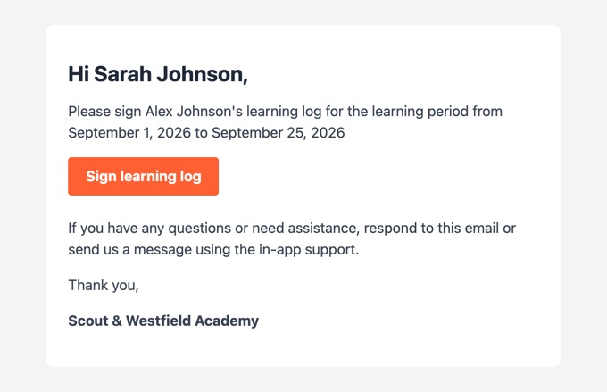 Sign learning period attendance email