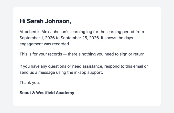 Learning log email