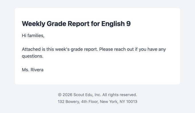 Weekly grades email to parents