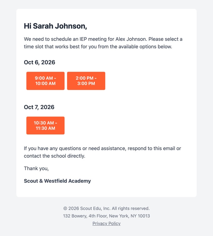 IEP meeting scheduling email