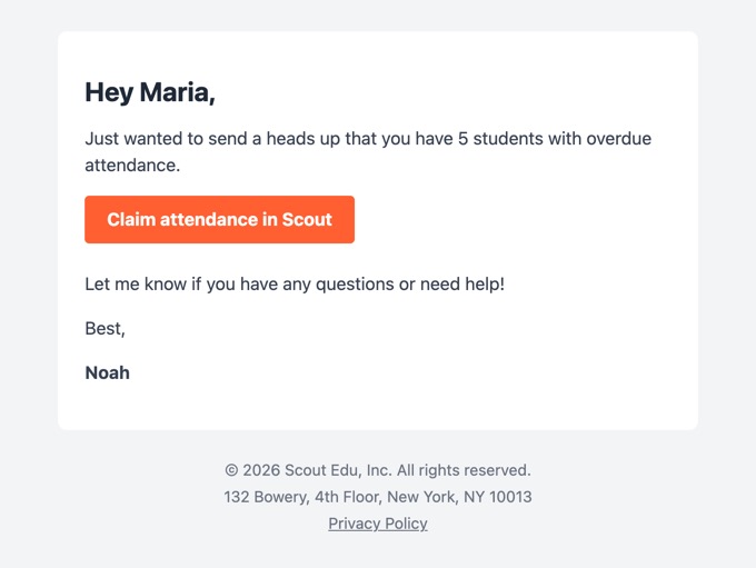 Overdue attendance email