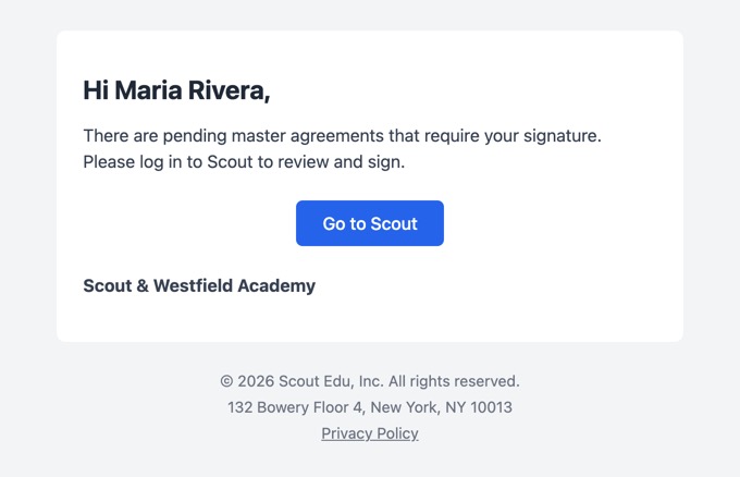Master agreements waiting for signature email