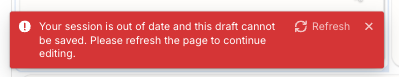 Warning notification showing dataset sync error message