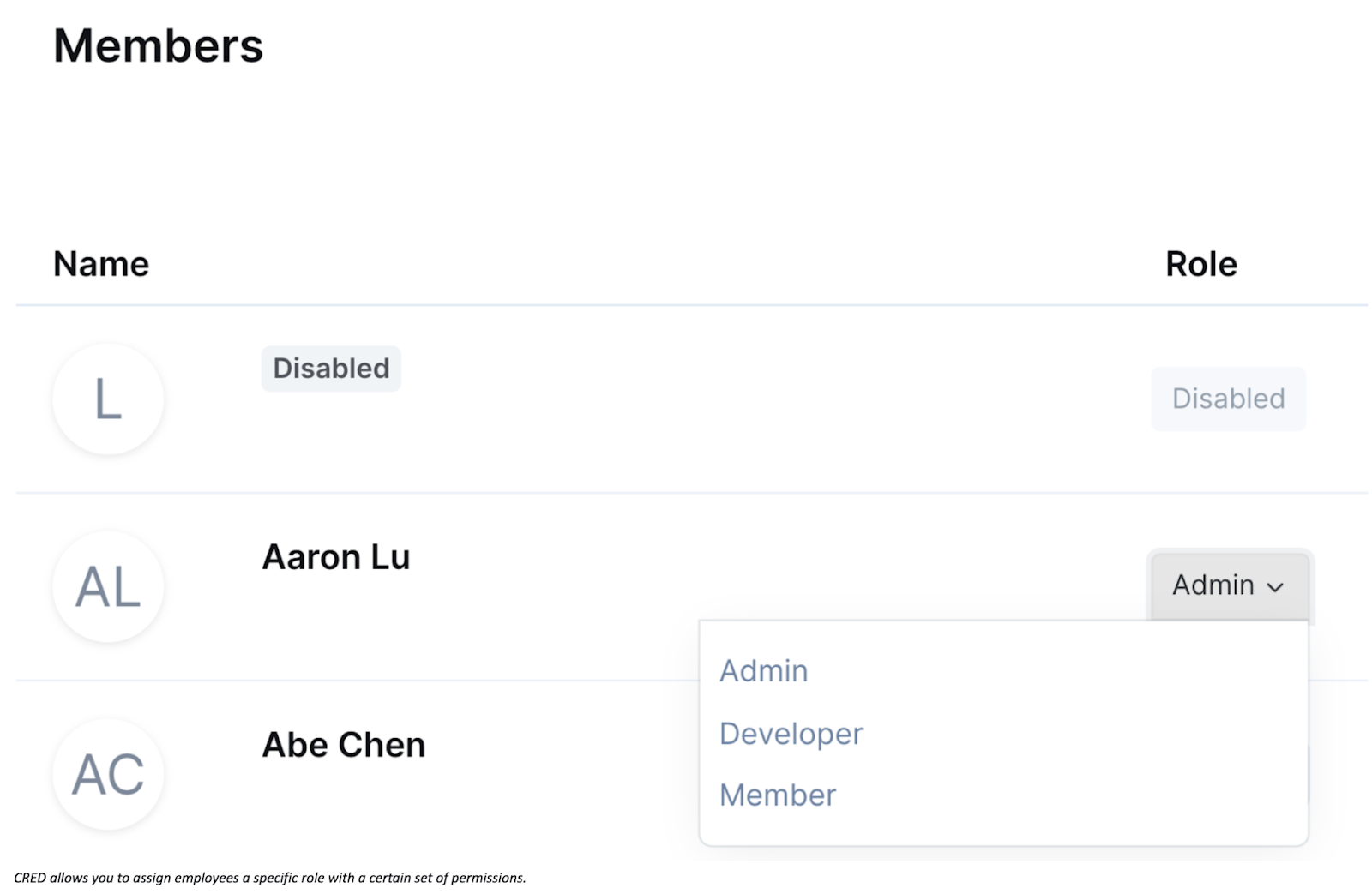 A screenshot of Merge's Role Based Access Control feature